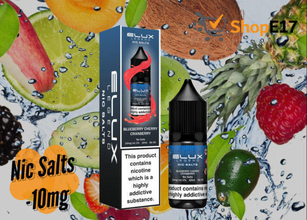 Elux Legend 10ml E-Liquids BLUEBERRY CHERRY CRANBERRY Nic Salts -10mg