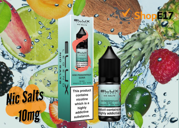 Elux Legend 10ml E-Liquids KIWI PASSION FRUIT GUAVA Nic Salts -10mg