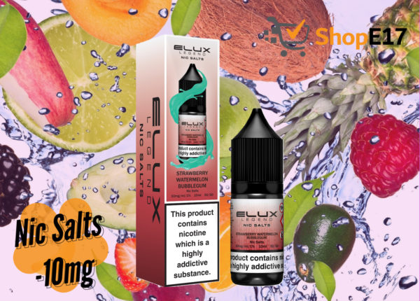 Elux Legend 10ml E-Liquids STRAWBERRY WATERMELON BUBBLEGUM Nic Salts -10mg