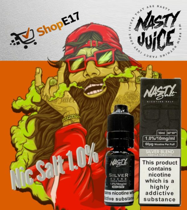 Nasty Salt Silver Blend E-Liquid 1.0% Nic Salt 20mgml