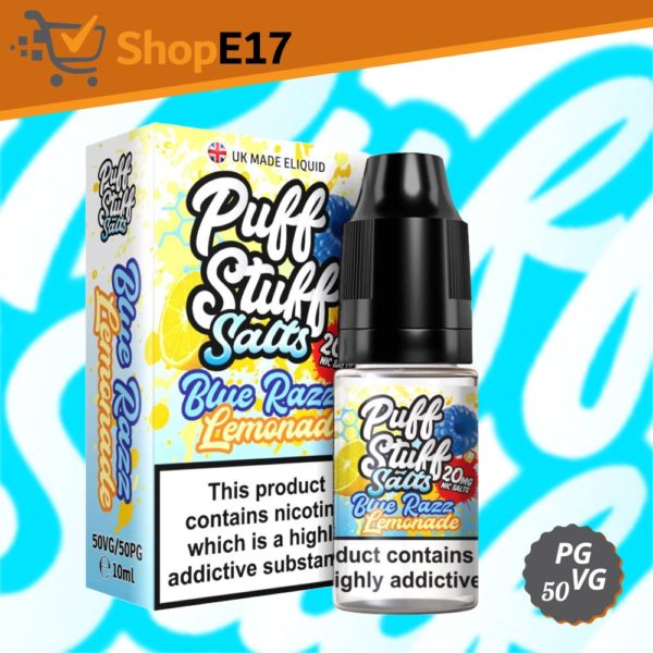 Puff Stuff E Liquid Juice British Blue Razz Lemonade Nic Salt 20