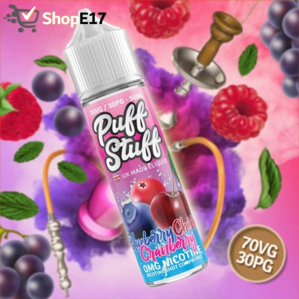 Puff Stuff Shisha OMG Blueberry Cranberry Cherry Nic Shot Compatible 50ml